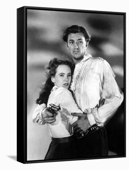 PURSUED, 1947 directed by RAOUL WALSH Teresa Wright and Robert Mitchum (b/w photo)-null-Framed Stretched Canvas