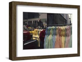 Push Boys Steer Racks of Dresses across Road in the Garment District, New York, New York, 1960-Walter Sanders-Framed Photographic Print