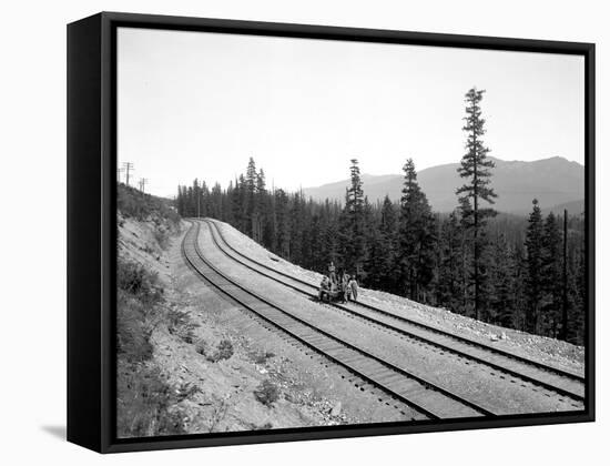 Pushcart with Railroad Crew, Circa 1915-Asahel Curtis-Framed Stretched Canvas