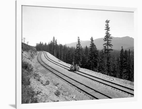 Pushcart with Railroad Crew, Circa 1915-Asahel Curtis-Framed Giclee Print