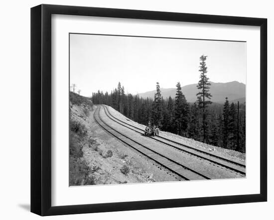 Pushcart with Railroad Crew, Circa 1915-Asahel Curtis-Framed Giclee Print