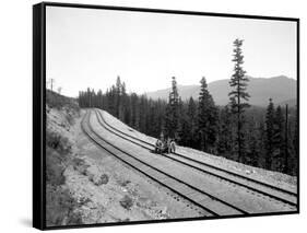 Pushcart with Railroad Crew, Circa 1915-Asahel Curtis-Framed Stretched Canvas