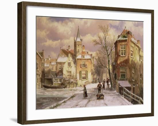 Pushing a Wheelbarrow in the Snow-Willem Koekkoek-Framed Giclee Print