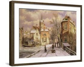 Pushing a Wheelbarrow in the Snow-Willem Koekkoek-Framed Giclee Print