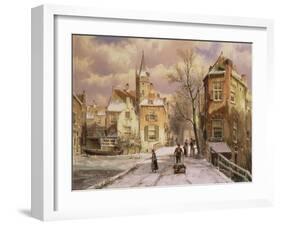 Pushing a Wheelbarrow in the Snow-Willem Koekkoek-Framed Giclee Print