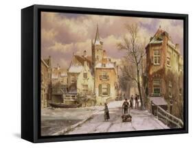 Pushing a Wheelbarrow in the Snow-Willem Koekkoek-Framed Stretched Canvas