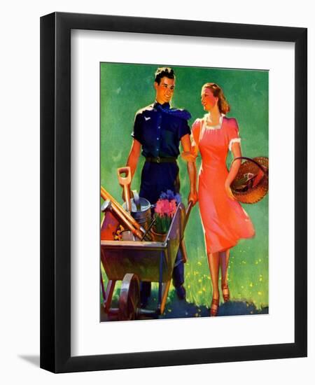 "Pushing Her Wheelbarrow,"April 1, 1938-F. Sands Brunner-Framed Premium Giclee Print