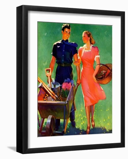 "Pushing Her Wheelbarrow,"April 1, 1938-F. Sands Brunner-Framed Giclee Print