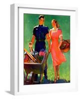 "Pushing Her Wheelbarrow,"April 1, 1938-F. Sands Brunner-Framed Giclee Print