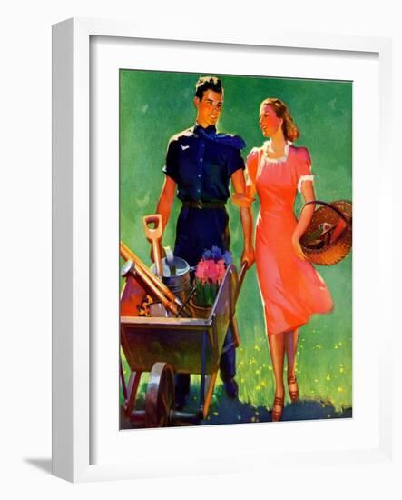 "Pushing Her Wheelbarrow,"April 1, 1938-F. Sands Brunner-Framed Giclee Print