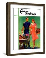 "Pushing Her Wheelbarrow," Country Gentleman Cover, April 1, 1938-F. Sands Brunner-Framed Giclee Print