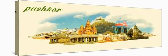 PUSHKAR City Panoramic Vector Water Color Illustration-trentemoller-Stretched Canvas