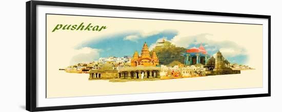 PUSHKAR City Panoramic Vector Water Color Illustration-trentemoller-Framed Premium Giclee Print