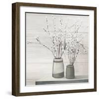 Pussy Willow Still Life Gray Pots Shiplap-Julia Purinton-Framed Art Print