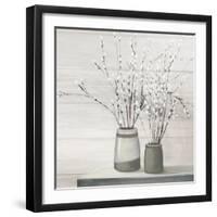 Pussy Willow Still Life Gray Pots Shiplap-Julia Purinton-Framed Art Print