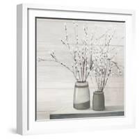 Pussy Willow Still Life Gray Pots Shiplap-Julia Purinton-Framed Art Print