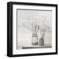 Pussy Willow Still Life Gray Pots Shiplap-Julia Purinton-Framed Art Print