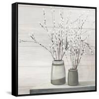 Pussy Willow Still Life Gray Pots Shiplap-Julia Purinton-Framed Stretched Canvas