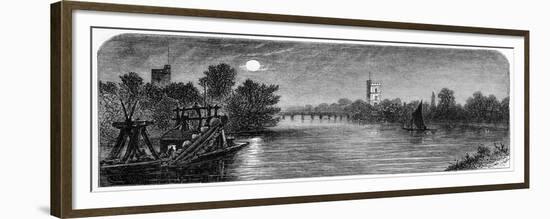 Putney Bridge and Church by Moonlight, 1880-Robert Taylor Pritchett-Framed Giclee Print