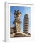 Putti Fountain and Leaning Tower, Piazza dei Miracoli, Pisa, Tuscany, Italy-Karol Kozlowski-Framed Photographic Print