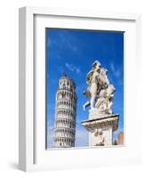 Putti Fountain and Leaning Tower, Piazza dei Miracoli, Pisa, Tuscany, Italy-Karol Kozlowski-Framed Photographic Print