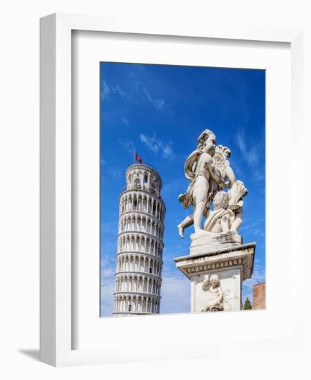 Putti Fountain and Leaning Tower, Piazza dei Miracoli, Pisa, Tuscany, Italy-Karol Kozlowski-Framed Photographic Print