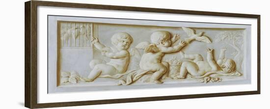 Putti Playing with Birds (Oil on Canvas)-Piat-Joseph Sauvage-Framed Giclee Print