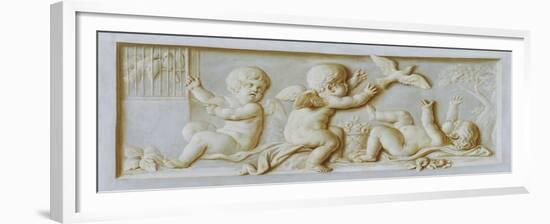 Putti Playing with Birds (Oil on Canvas)-Piat-Joseph Sauvage-Framed Giclee Print