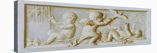 Putti Playing with Birds (Oil on Canvas)-Piat-Joseph Sauvage-Stretched Canvas