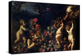 Putti Playing with Garlands of Flowers-Carlo Maratti-Stretched Canvas