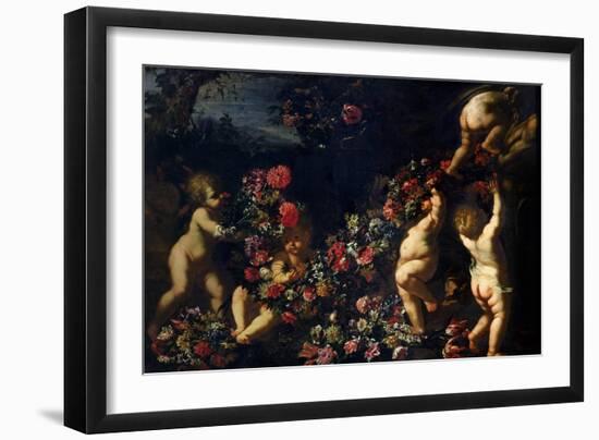 Putti Playing with Garlands of Flowers-Carlo Maratti-Framed Giclee Print