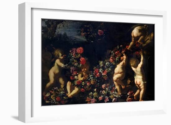 Putti Playing with Garlands of Flowers-Carlo Maratti-Framed Giclee Print