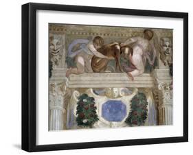 Putti with a Greyhound, Fruit Festoons and Mascarons, 1569-70-Giovanni Battista Zelotti-Framed Giclee Print