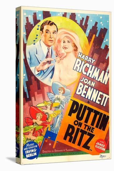 PUTTIN' ON THE RITZ, US re-release poster art, from left: Harry Richman, Joan Bennett, 1930-null-Stretched Canvas