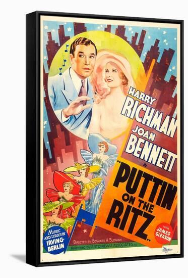 PUTTIN' ON THE RITZ, US re-release poster art, from left: Harry Richman, Joan Bennett, 1930-null-Framed Stretched Canvas