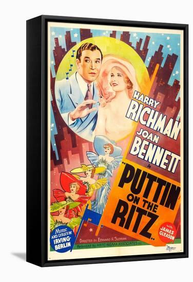 PUTTIN' ON THE RITZ, US re-release poster art, from left: Harry Richman, Joan Bennett, 1930-null-Framed Stretched Canvas