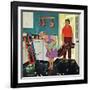 "Putting Around in the Kitchen," September 3, 1960-Richard Sargent-Framed Premium Giclee Print