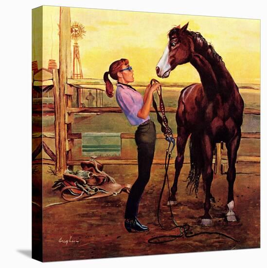 "Putting on the Bridle", July 20, 1957-George Hughes-Stretched Canvas