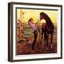 "Putting on the Bridle", July 20, 1957-George Hughes-Framed Giclee Print