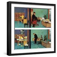 "Putting Time in the Office," February 18, 1961-Richard Sargent-Framed Giclee Print