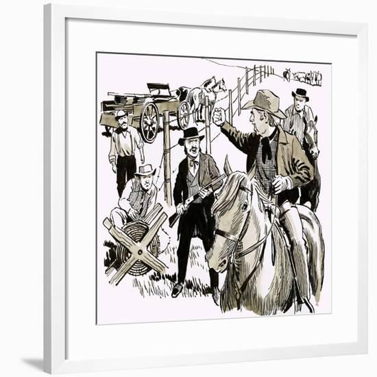 Putting Up a Barbed-Wire Fence across America-null-Framed Giclee Print