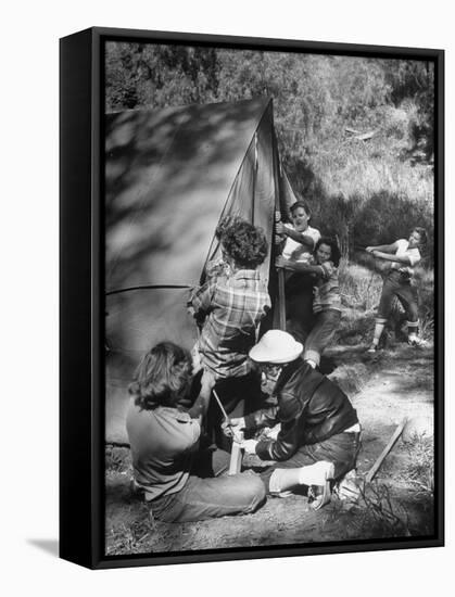 Putting Up a Tent, Some Junior High Girl Scouts Working Toward Camp Craft Badge-Ed Clark-Framed Stretched Canvas