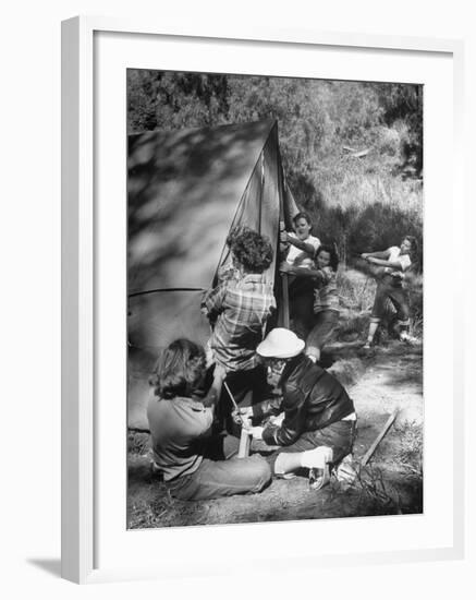 Putting Up a Tent, Some Junior High Girl Scouts Working Toward Camp Craft Badge-Ed Clark-Framed Photographic Print