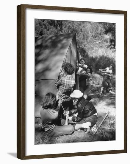 Putting Up a Tent, Some Junior High Girl Scouts Working Toward Camp Craft Badge-Ed Clark-Framed Photographic Print