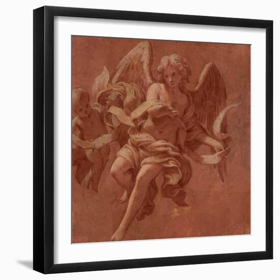 Putto and Angel Holding a Banderole, 1706-Antonio Franchi-Framed Giclee Print