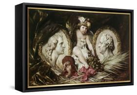 Putto with Medallion Portraits of Friedrich Von Schiller and Johann Wolfgang Von Goethe, 1881-Ferdinand Keller-Framed Stretched Canvas