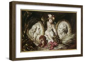 Putto with Medallion Portraits of Friedrich Von Schiller and Johann Wolfgang Von Goethe, 1881-Ferdinand Keller-Framed Giclee Print