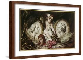 Putto with Medallion Portraits of Friedrich Von Schiller and Johann Wolfgang Von Goethe, 1881-Ferdinand Keller-Framed Giclee Print