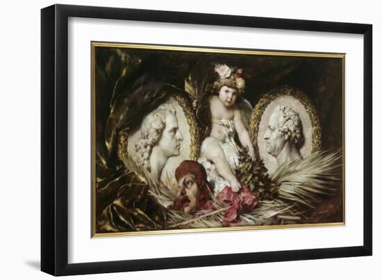 Putto with Medallion Portraits of Friedrich Von Schiller and Johann Wolfgang Von Goethe, 1881-Ferdinand Keller-Framed Giclee Print