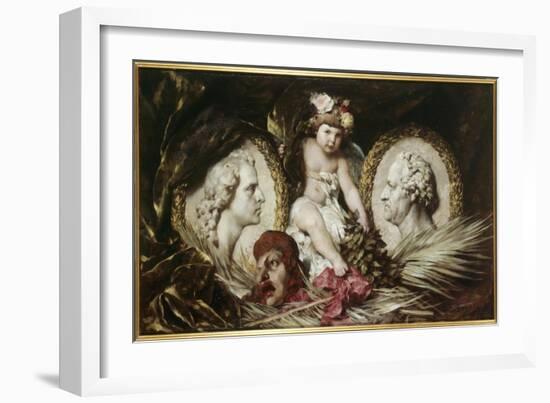 Putto with Medallion Portraits of Friedrich Von Schiller and Johann Wolfgang Von Goethe, 1881-Ferdinand Keller-Framed Giclee Print